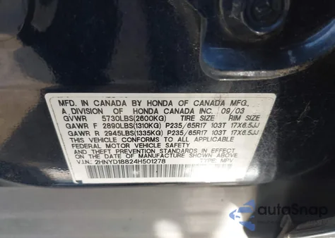 2004 Acura Mdx Touring from USA, damaged, VIN 2HNYD18824H501278